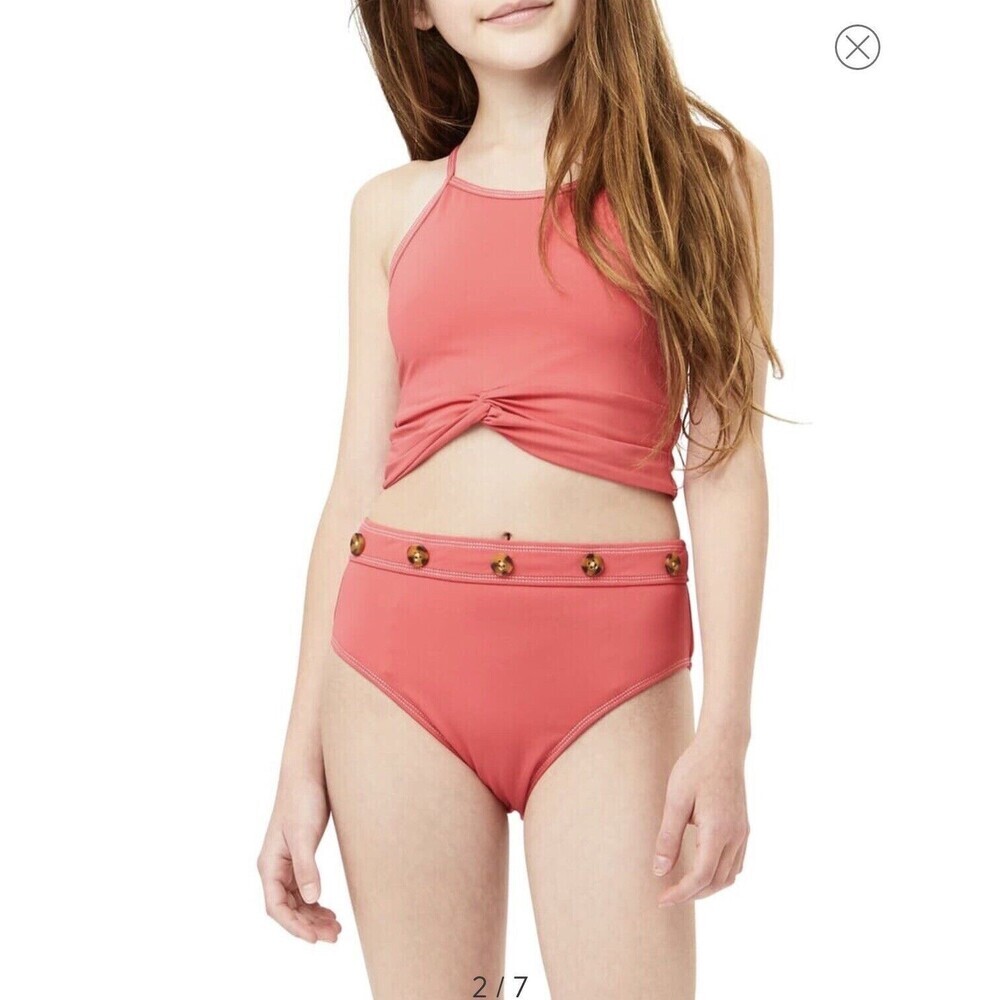 Habitual Girl Youth Tankini Two Piece Swimsuit Dark Pink Size 16 UPF 50+ $54